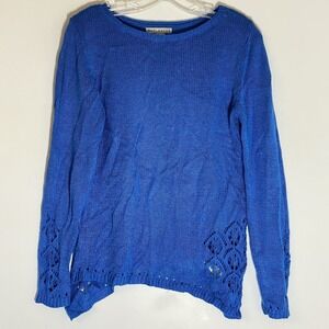Outlander Sweater Womens Small Blue Asymetric Lace Trip Open Knit Long Sleeve S
